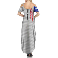 Custom Golf Ball and Clubs Summer Maxi Dress with American Flag Smoke Effect and Hexagon Pattern - Wonder Print Shop