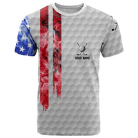 Custom Golf Ball and Clubs T Shirt with American Flag Smoke Effect and Hexagon Pattern - Wonder Print Shop