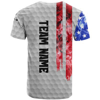 Custom Golf Ball and Clubs T Shirt with American Flag Smoke Effect and Hexagon Pattern - Wonder Print Shop