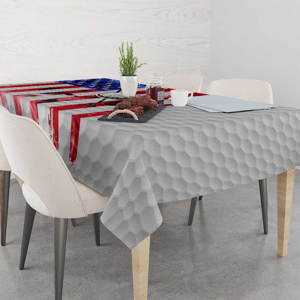 Golf Ball and Clubs Tablecloth with American Flag Smoke Effect and Hexagon Pattern - Wonder Print Shop