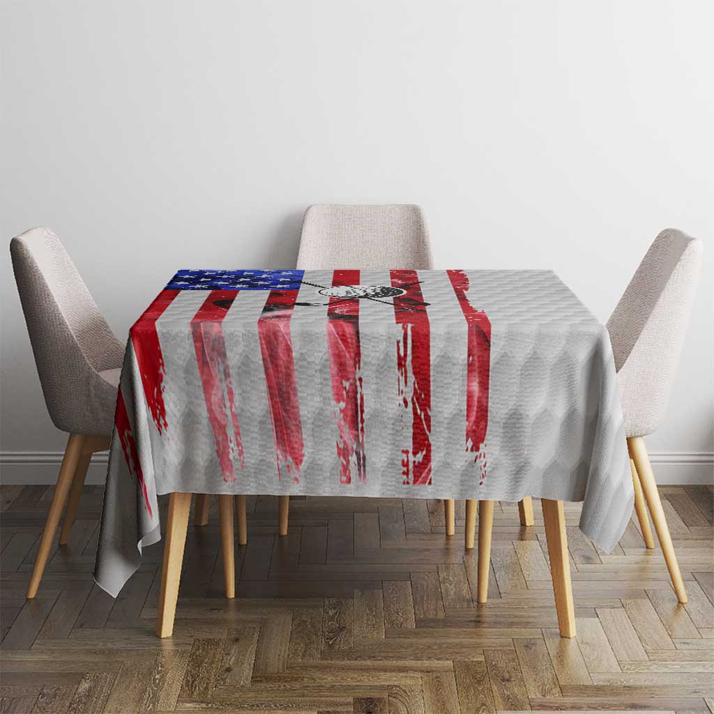 Golf Ball and Clubs Tablecloth with American Flag Smoke Effect and Hexagon Pattern - Wonder Print Shop
