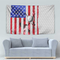 Golf Ball and Clubs Tapestry with American Flag Smoke Effect and Hexagon Pattern - Wonder Print Shop