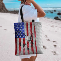 Golf Ball and Clubs Tote Bag with American Flag Smoke Effect and Hexagon Pattern - Wonder Print Shop
