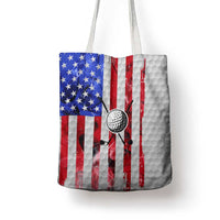 Golf Ball and Clubs Tote Bag with American Flag Smoke Effect and Hexagon Pattern - Wonder Print Shop