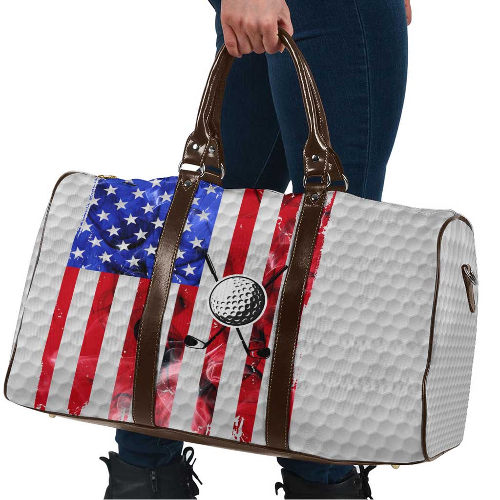Golf Ball and Clubs Travel Bag with American Flag Smoke Effect and Hexagon Pattern - Wonder Print Shop