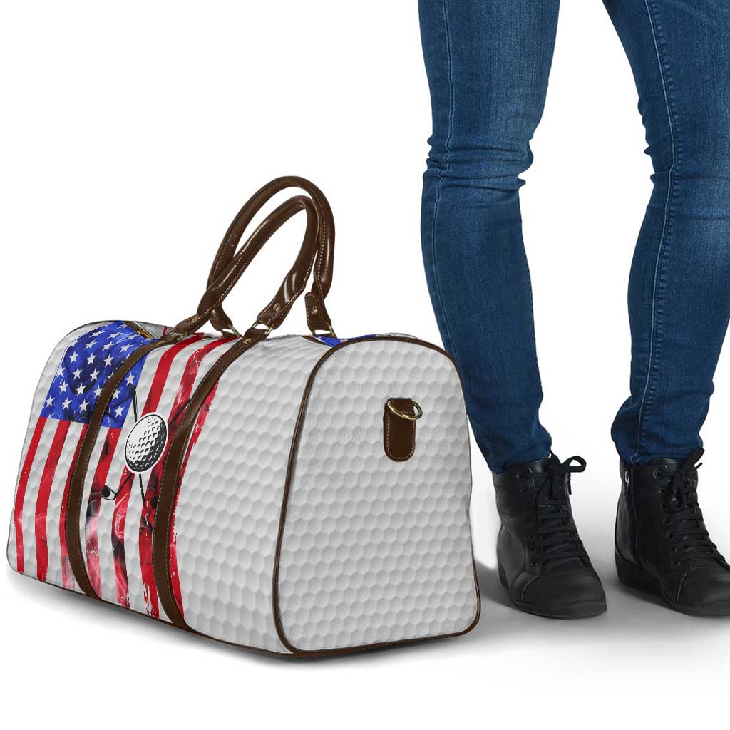 Golf Ball and Clubs Travel Bag with American Flag Smoke Effect and Hexagon Pattern - Wonder Print Shop