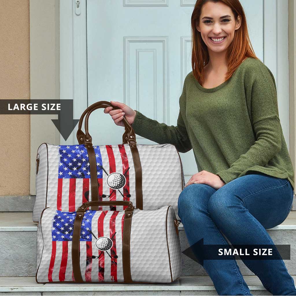 Golf Ball and Clubs Travel Bag with American Flag Smoke Effect and Hexagon Pattern - Wonder Print Shop