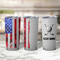 Custom Golf Ball and Clubs Tumbler Cup with American Flag Smoke Effect and Hexagon Pattern - Wonder Print Shop