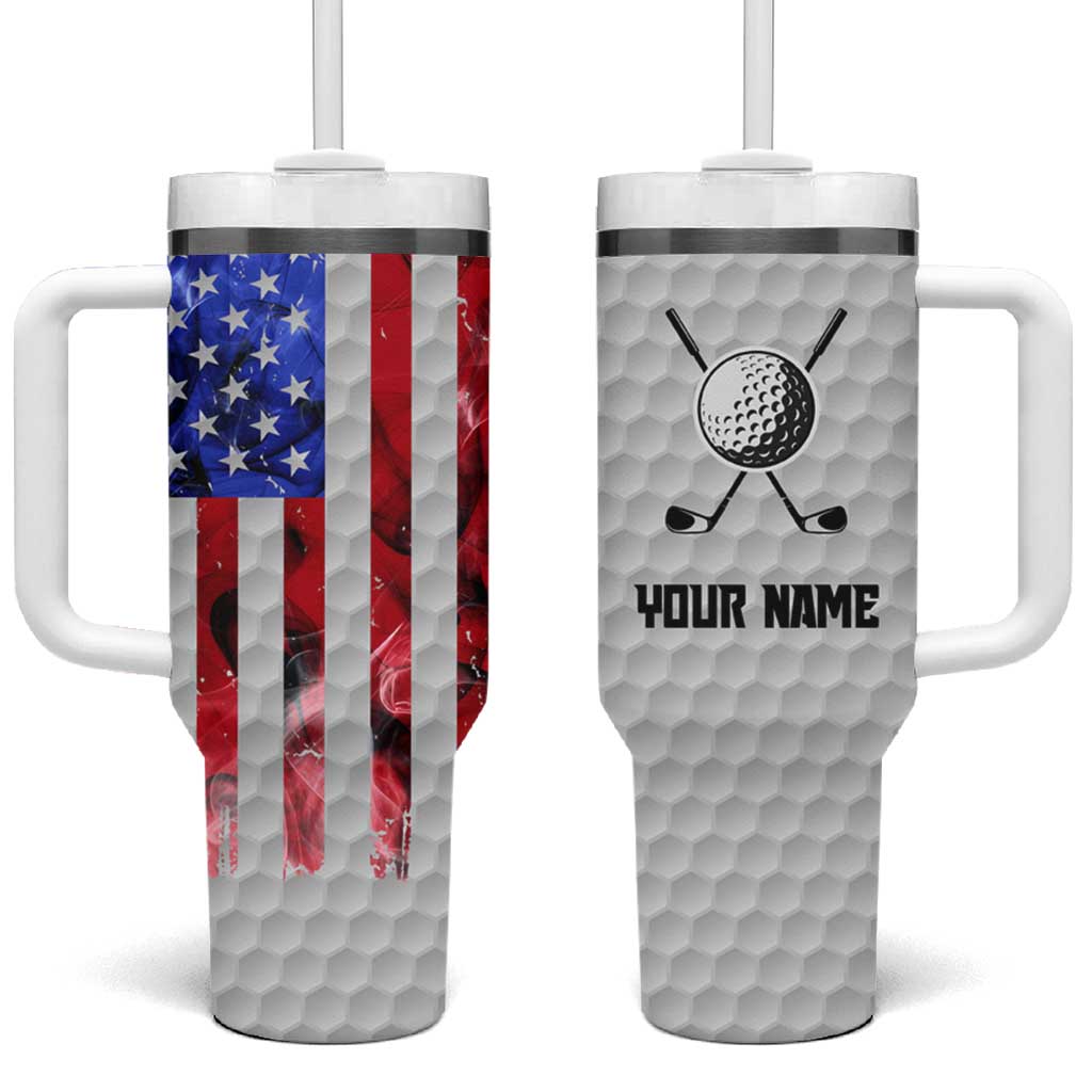 Custom Golf Ball and Clubs Tumbler With Handle with American Flag Smoke Effect and Hexagon Pattern - Wonder Print Shop