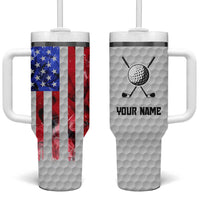 Custom Golf Ball and Clubs Tumbler With Handle with American Flag Smoke Effect and Hexagon Pattern - Wonder Print Shop