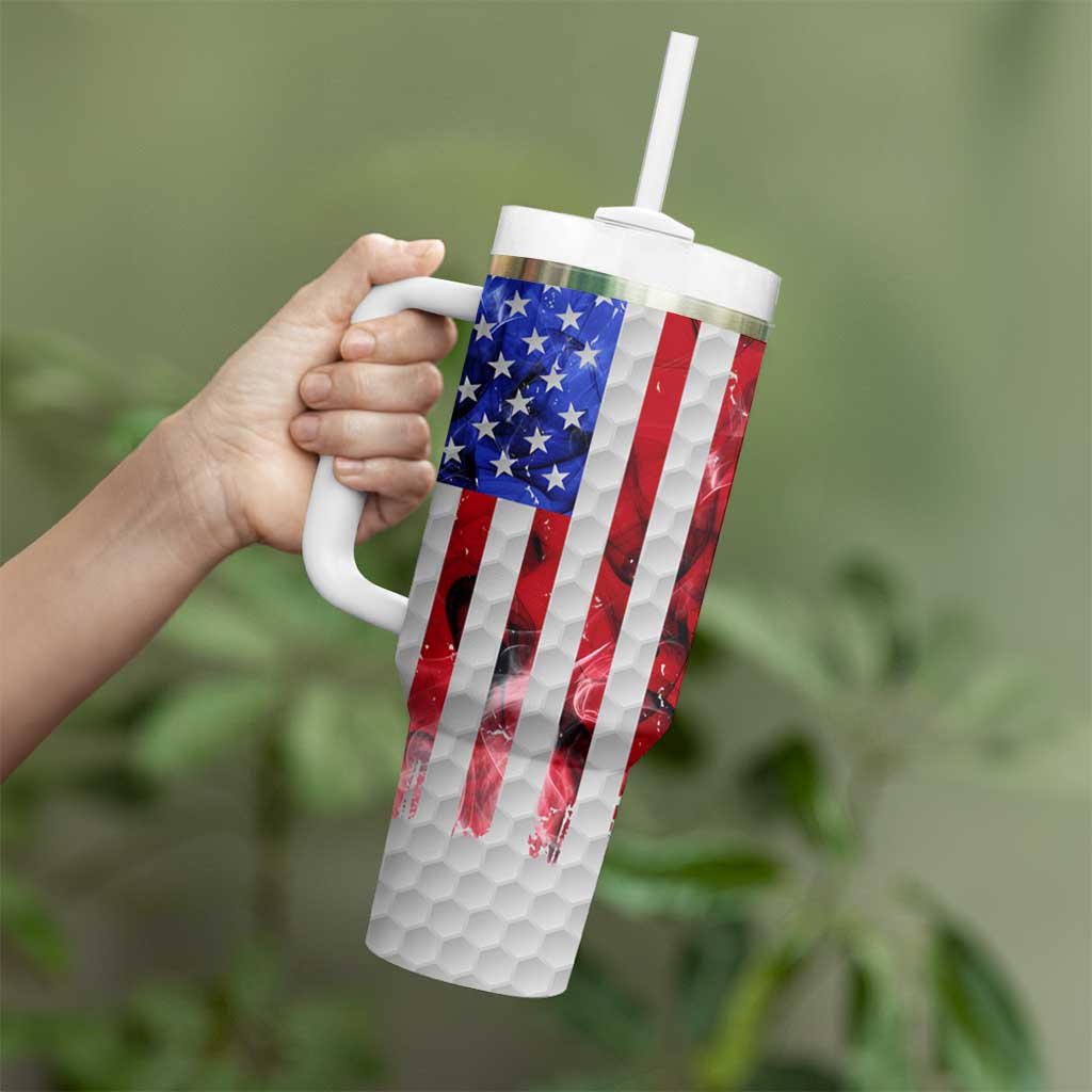 Custom Golf Ball and Clubs Tumbler With Handle with American Flag Smoke Effect and Hexagon Pattern - Wonder Print Shop