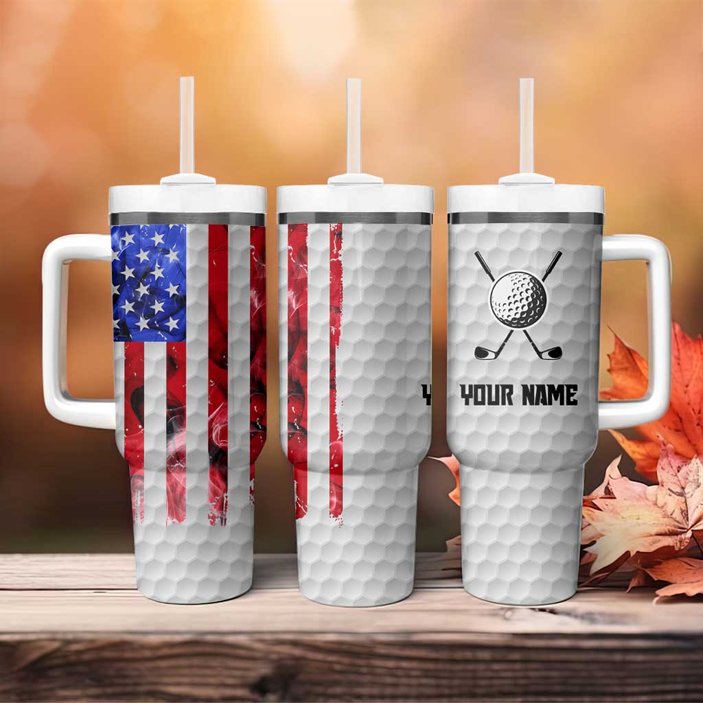 Custom Golf Ball and Clubs Tumbler With Handle with American Flag Smoke Effect and Hexagon Pattern - Wonder Print Shop