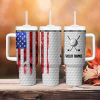 Custom Golf Ball and Clubs Tumbler With Handle with American Flag Smoke Effect and Hexagon Pattern - Wonder Print Shop