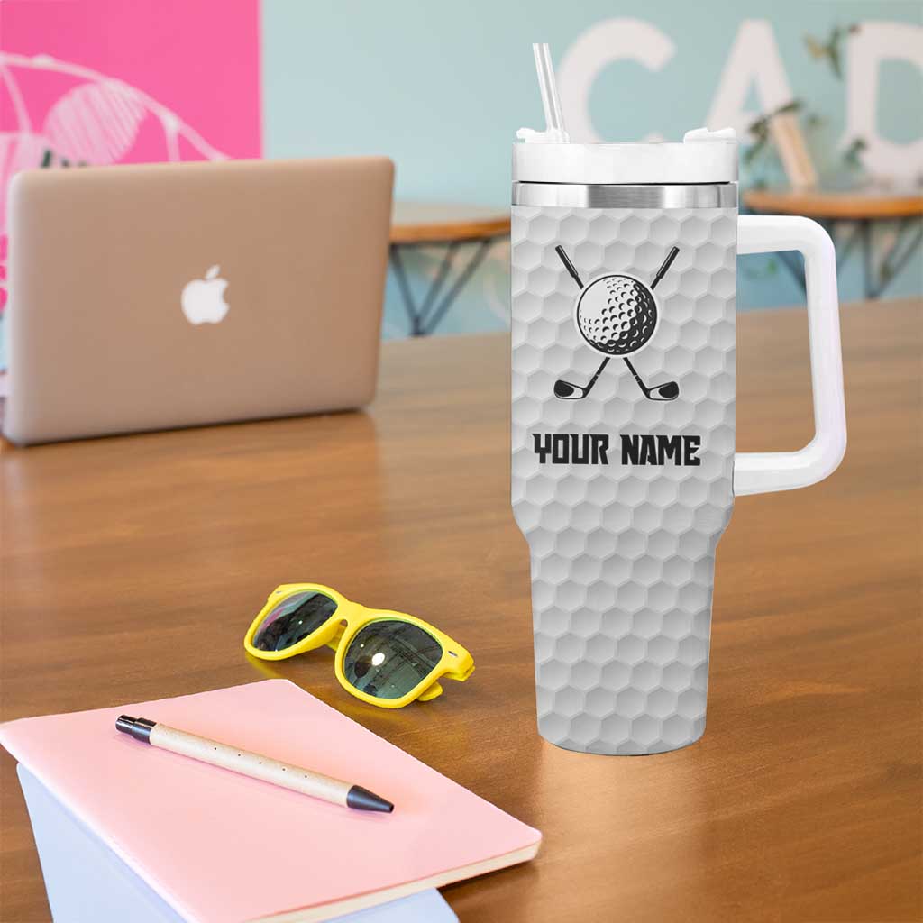 Custom Golf Ball and Clubs Tumbler With Handle with American Flag Smoke Effect and Hexagon Pattern - Wonder Print Shop