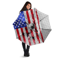 Golf Ball and Clubs Umbrella with American Flag Smoke Effect and Hexagon Pattern - Wonder Print Shop