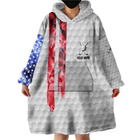 Custom Golf Ball and Clubs Wearable Blanket Hoodie with American Flag Smoke Effect and Hexagon Pattern - Wonder Print Shop