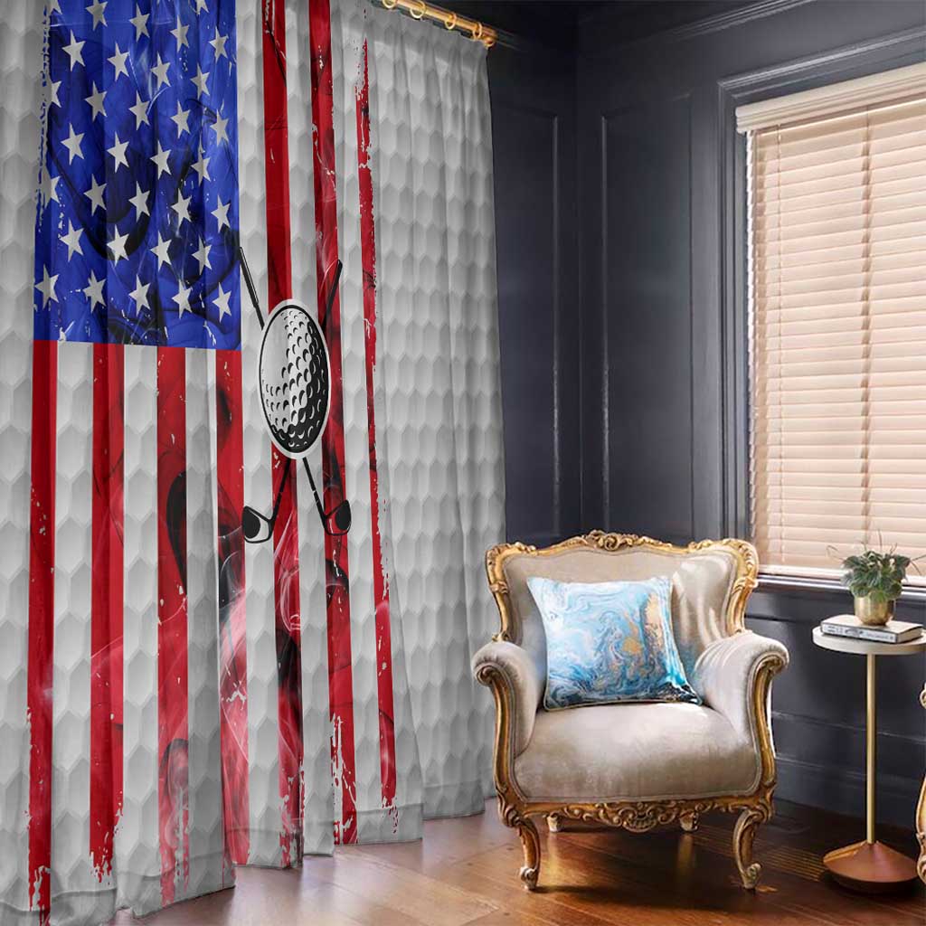 Golf Ball and Clubs Window Curtain with American Flag Smoke Effect and Hexagon Pattern - Wonder Print Shop