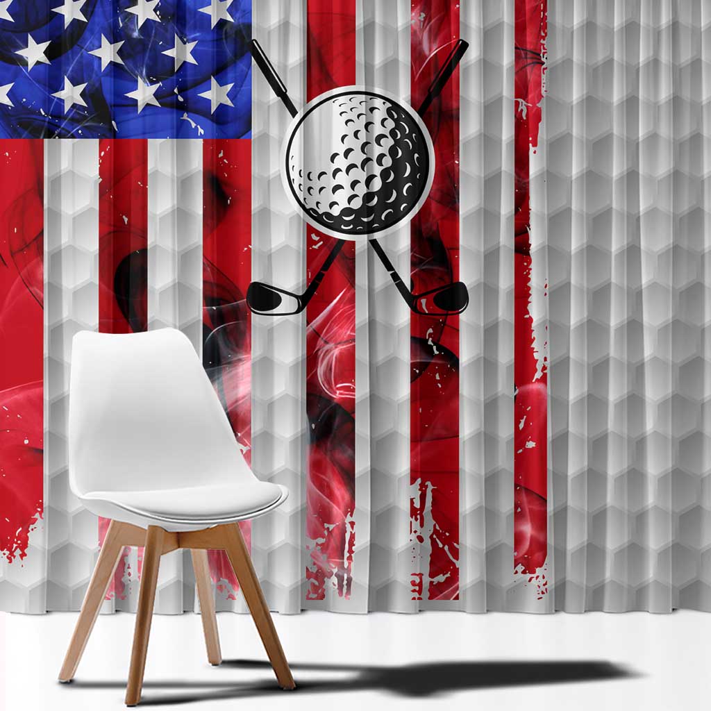 Golf Ball and Clubs Window Curtain with American Flag Smoke Effect and Hexagon Pattern - Wonder Print Shop