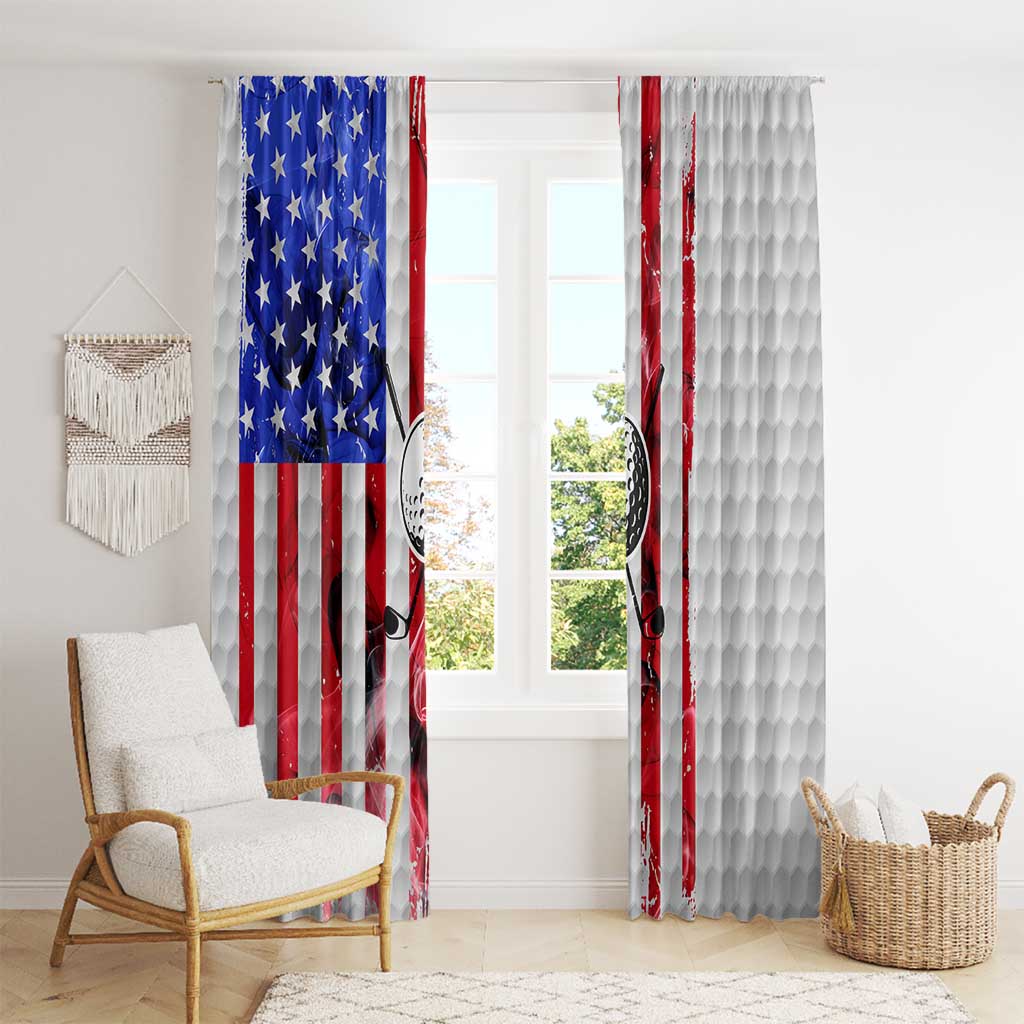 Golf Ball and Clubs Window Curtain with American Flag Smoke Effect and Hexagon Pattern - Wonder Print Shop