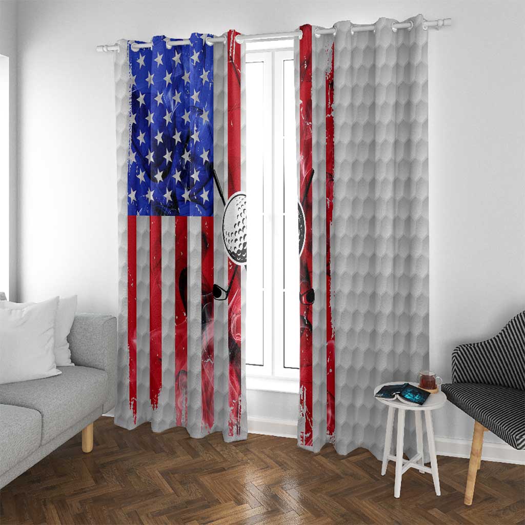 Golf Ball and Clubs Window Curtain with American Flag Smoke Effect and Hexagon Pattern - Wonder Print Shop