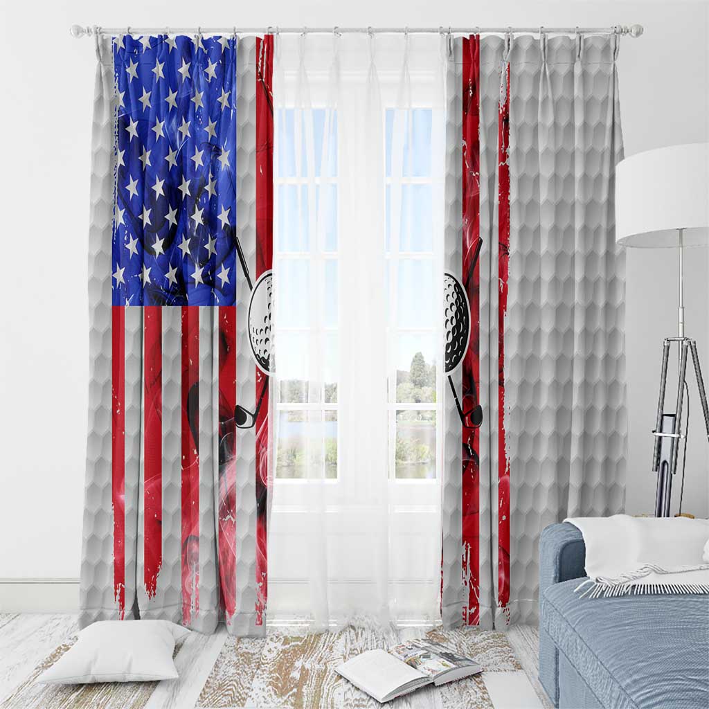 Golf Ball and Clubs Window Curtain with American Flag Smoke Effect and Hexagon Pattern - Wonder Print Shop