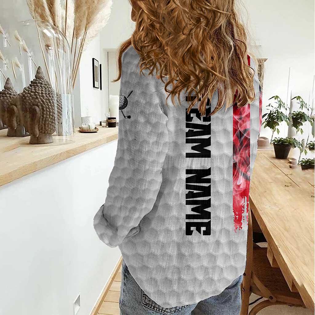 Custom Golf Ball and Clubs Women Casual Shirt with American Flag Smoke Effect and Hexagon Pattern - Wonder Print Shop