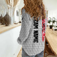 Custom Golf Ball and Clubs Women Casual Shirt with American Flag Smoke Effect and Hexagon Pattern - Wonder Print Shop