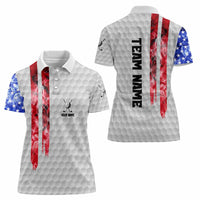 Custom Golf Ball and Clubs Women Polo Shirt with American Flag Smoke Effect and Hexagon Pattern - Wonder Print Shop