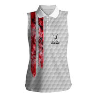 Custom Golf Ball and Clubs Women Sleeveless Polo Shirt with American Flag Smoke Effect and Hexagon Pattern - Wonder Print Shop
