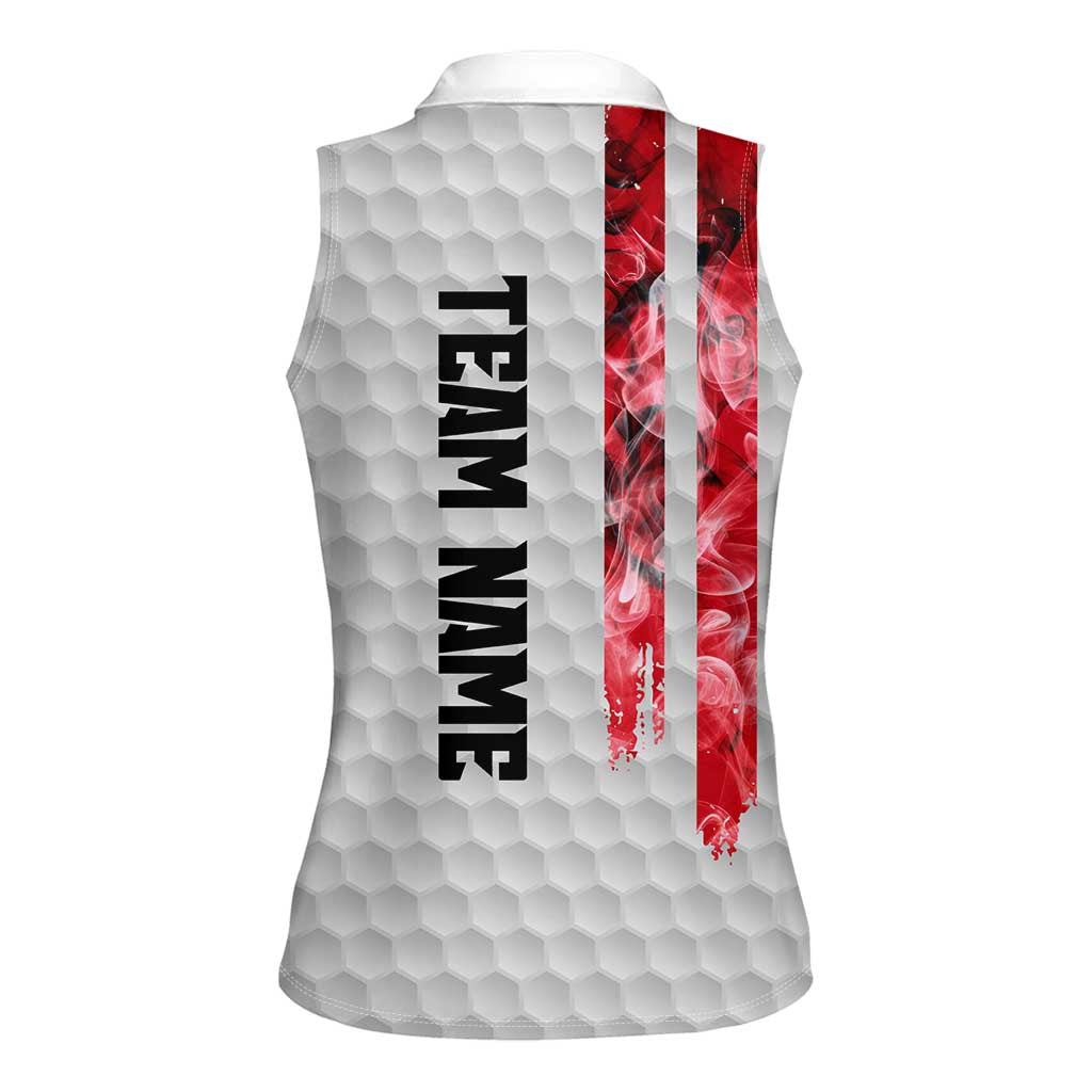 Custom Golf Ball and Clubs Women Sleeveless Polo Shirt with American Flag Smoke Effect and Hexagon Pattern - Wonder Print Shop