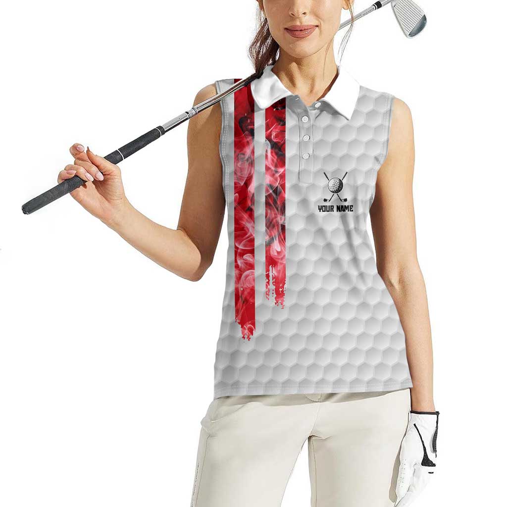 Custom Golf Ball and Clubs Women Sleeveless Polo Shirt with American Flag Smoke Effect and Hexagon Pattern - Wonder Print Shop