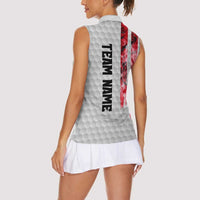 Custom Golf Ball and Clubs Women Sleeveless Polo Shirt with American Flag Smoke Effect and Hexagon Pattern - Wonder Print Shop