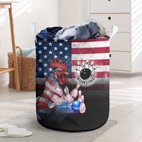 Bowling Rooster Laundry Basket with Striking Pins and American Flag Feather Pattern - Wonder Print Shop