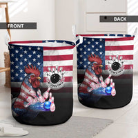 Bowling Rooster Laundry Basket with Striking Pins and American Flag Feather Pattern - Wonder Print Shop