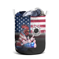 Bowling Rooster Laundry Basket with Striking Pins and American Flag Feather Pattern - Wonder Print Shop