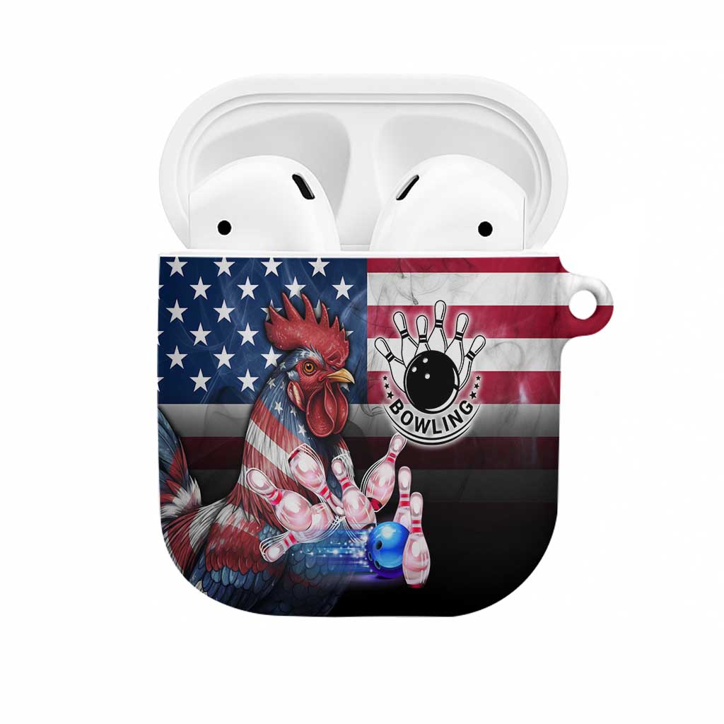 Bowling Rooster AirPods Case with Striking Pins and American Flag Feather Pattern - Wonder Print Shop