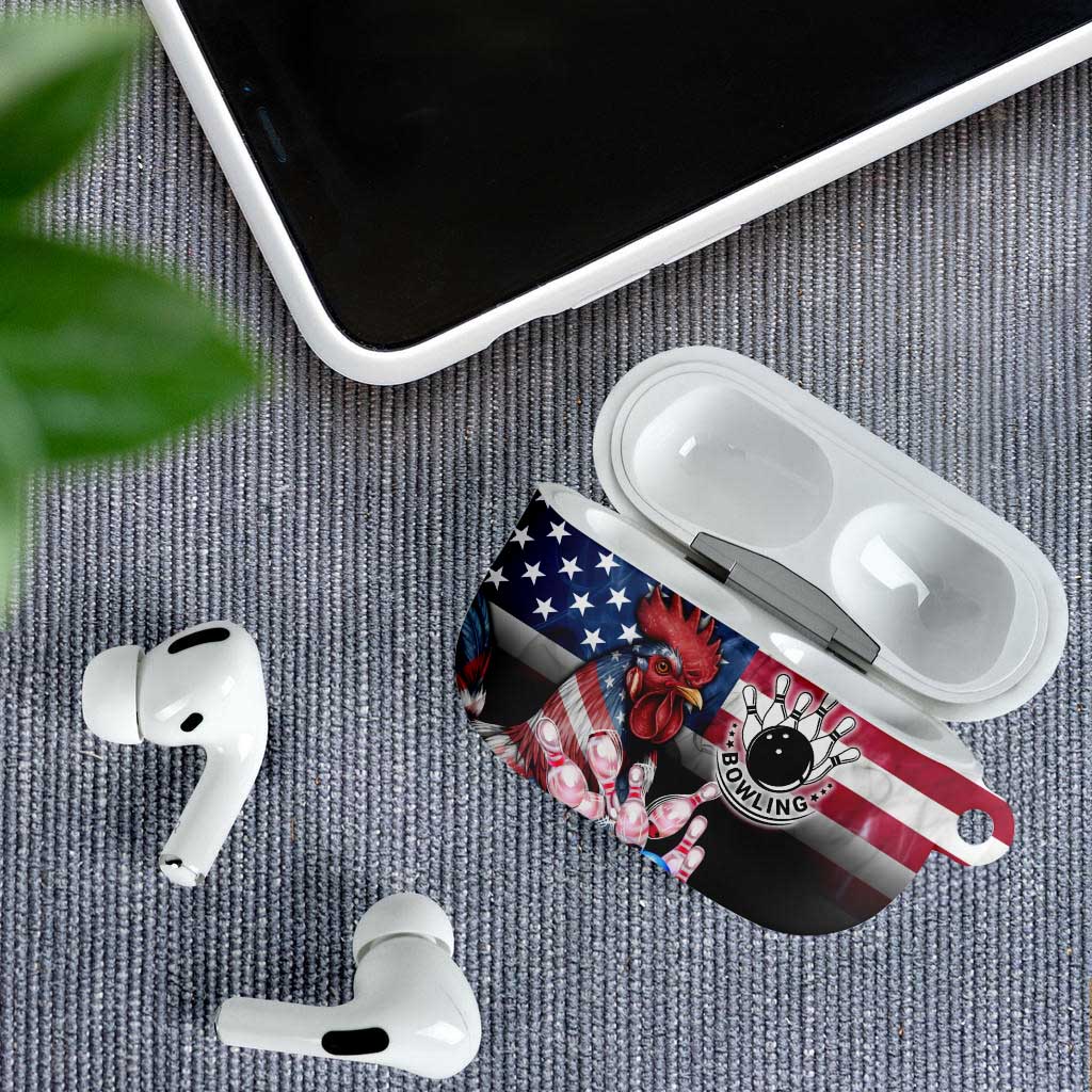 Bowling Rooster AirPods Case with Striking Pins and American Flag Feather Pattern - Wonder Print Shop