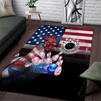 Bowling Rooster Area Rug with Striking Pins and American Flag Feather Pattern - Wonder Print Shop