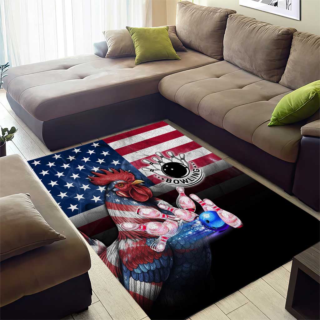 Bowling Rooster Area Rug with Striking Pins and American Flag Feather Pattern - Wonder Print Shop