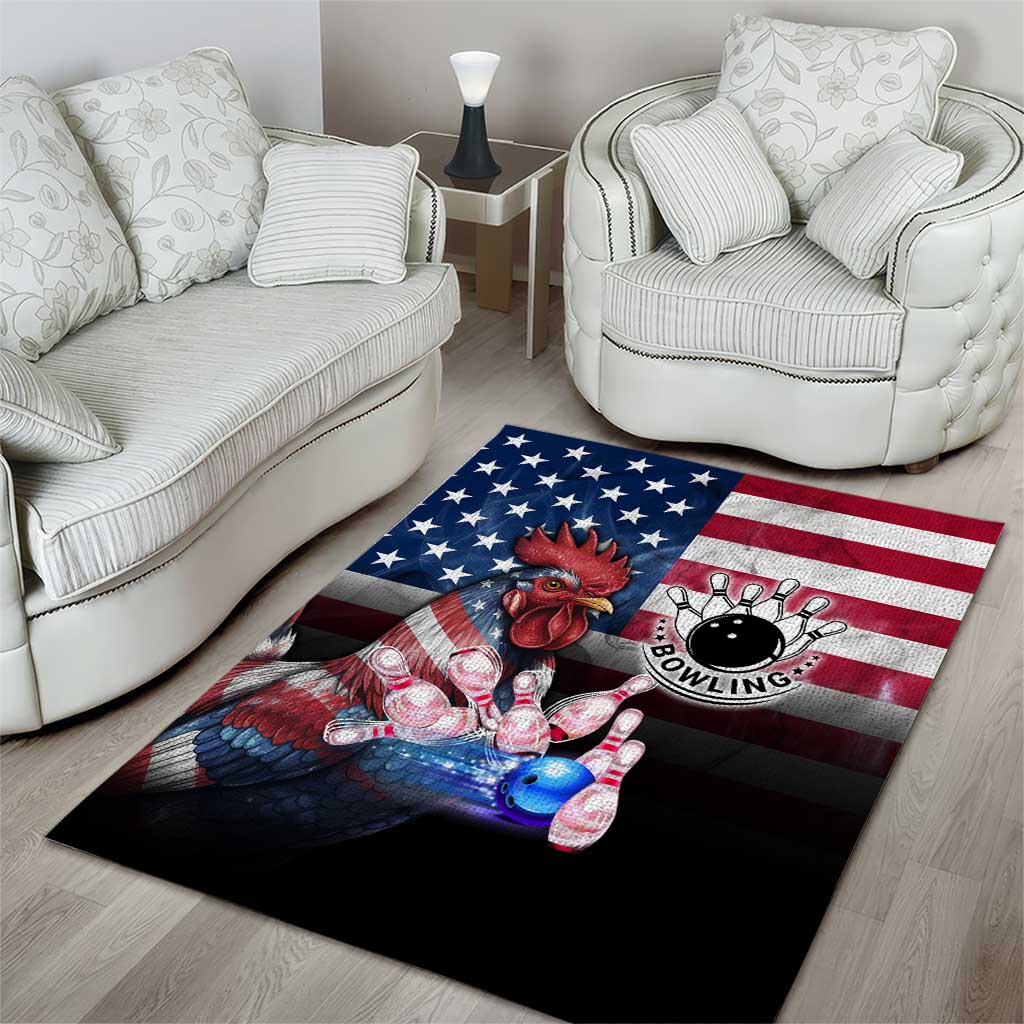 Bowling Rooster Area Rug with Striking Pins and American Flag Feather Pattern - Wonder Print Shop