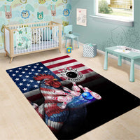 Bowling Rooster Area Rug with Striking Pins and American Flag Feather Pattern - Wonder Print Shop
