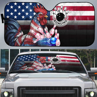 Bowling Rooster Auto Sun Shade with Striking Pins and American Flag Feather Pattern - Wonder Print Shop