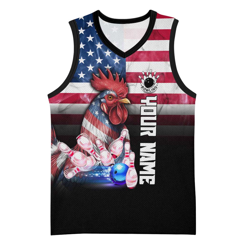Custom Bowling Rooster Basketball Jersey with Striking Pins and American Flag Feather Pattern - Wonder Print Shop
