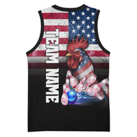 Custom Bowling Rooster Basketball Jersey with Striking Pins and American Flag Feather Pattern - Wonder Print Shop