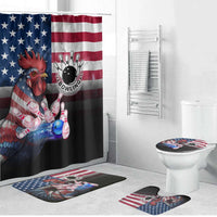 Bowling Rooster Bathroom Set with Striking Pins and American Flag Feather Pattern - Wonder Print Shop