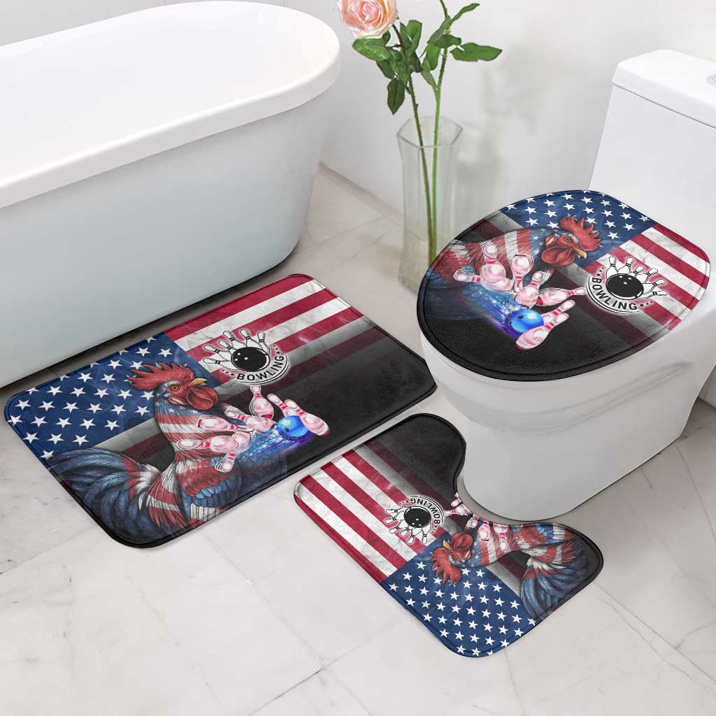 Bowling Rooster Bathroom Set with Striking Pins and American Flag Feather Pattern - Wonder Print Shop