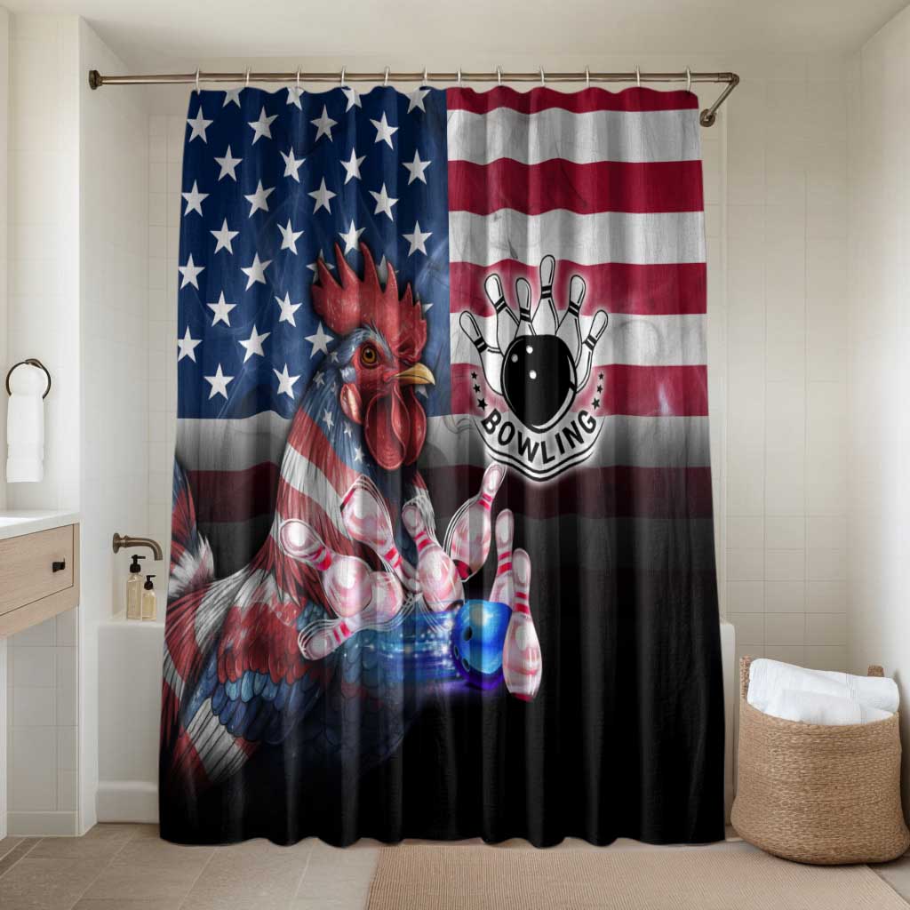 Bowling Rooster Bathroom Set with Striking Pins and American Flag Feather Pattern - Wonder Print Shop