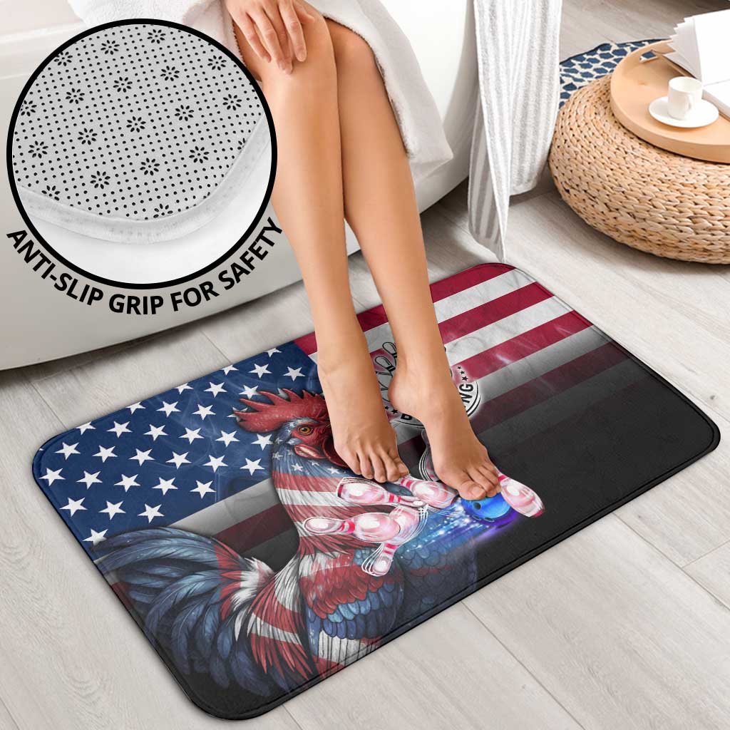 Bowling Rooster Bathroom Set with Striking Pins and American Flag Feather Pattern - Wonder Print Shop