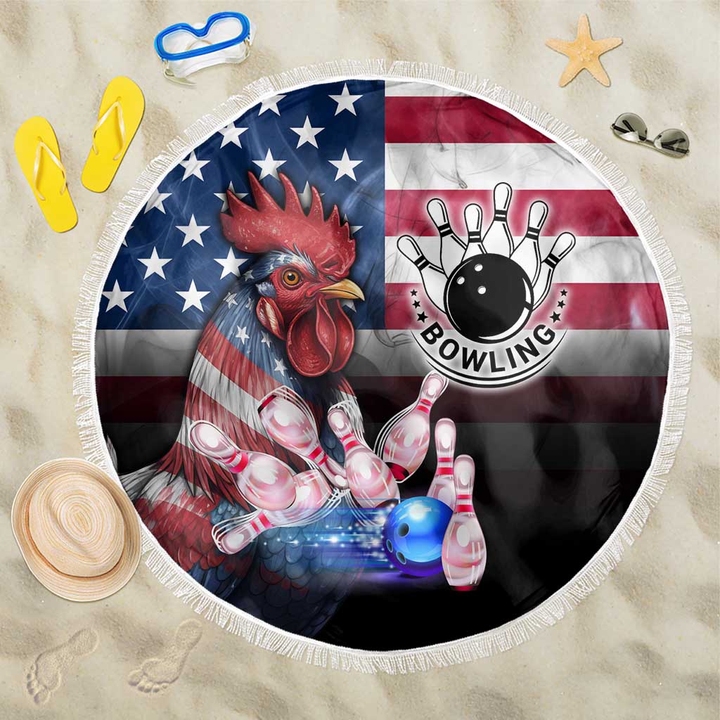 Bowling Rooster Beach Blanket with Striking Pins and American Flag Feather Pattern - Wonder Print Shop