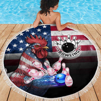 Bowling Rooster Beach Blanket with Striking Pins and American Flag Feather Pattern - Wonder Print Shop